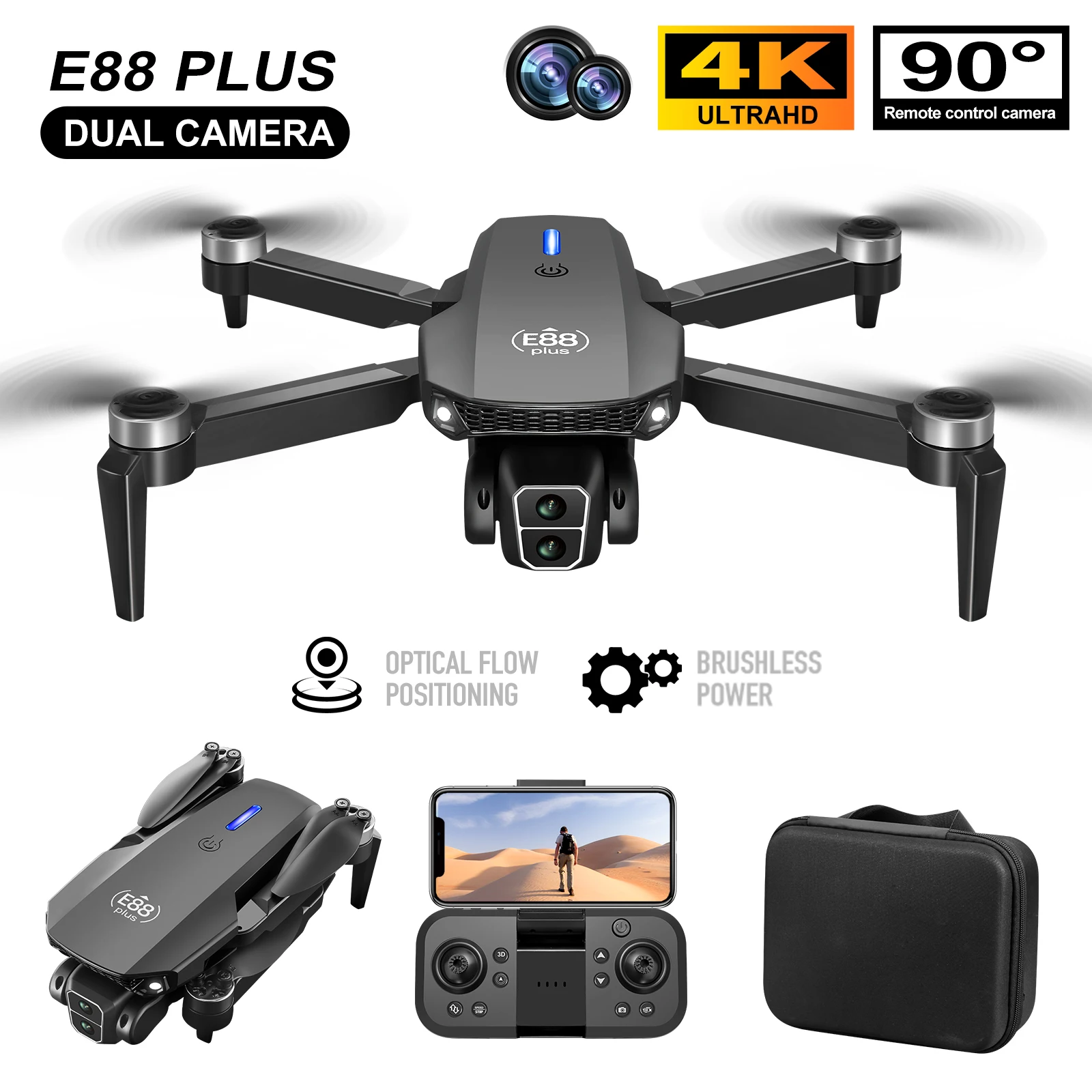 Drone Battery Box - Nowy dron E88 Plus Quadcopter: 90