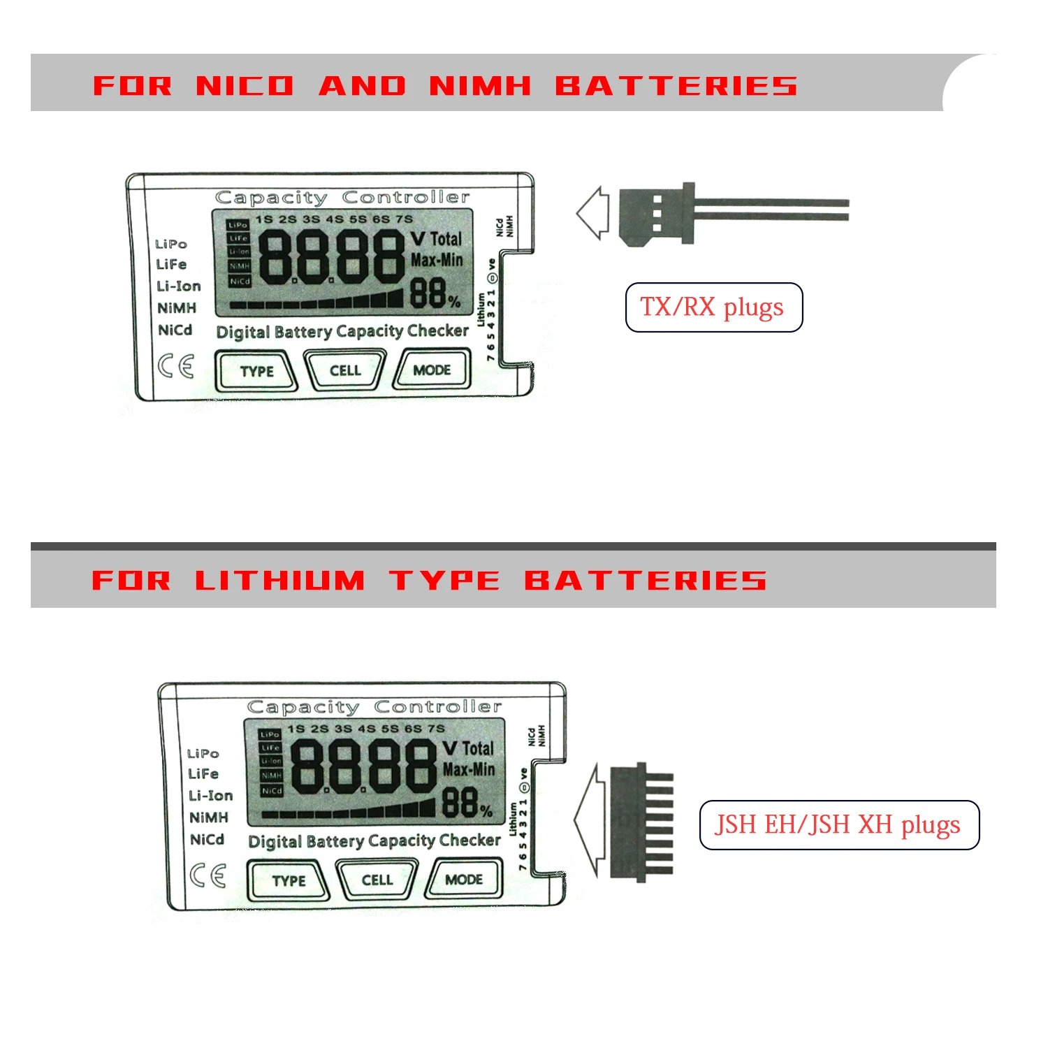 Drone Battery Alarm - Tester baterii RC Cellmeter 7, cyfrowy